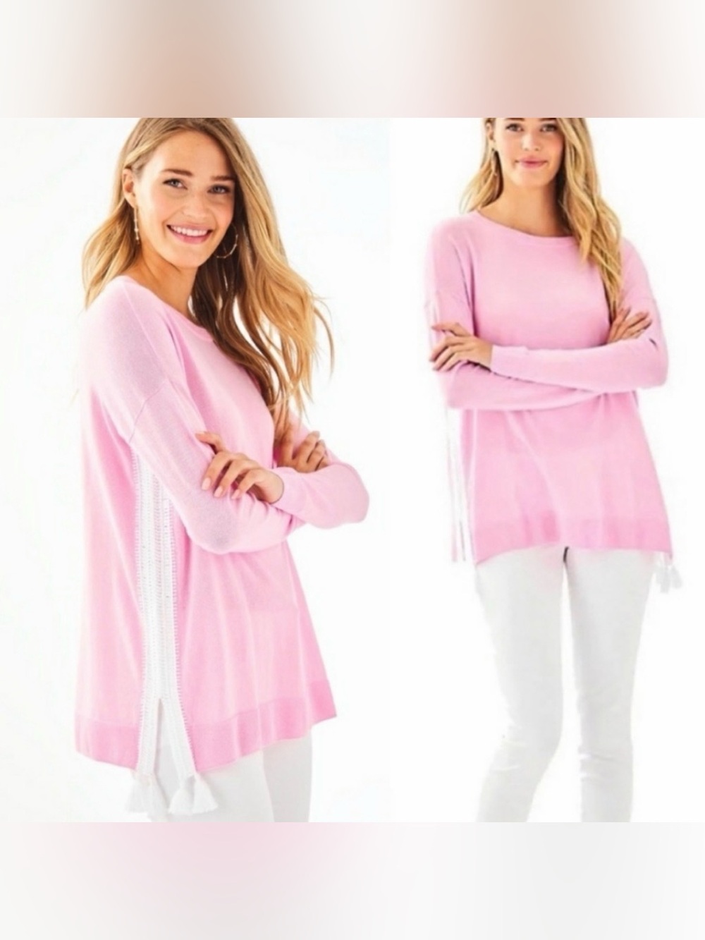 Lilly Pulitzer Damara Coolmax Sweater Pink Blossom Woman Large - Picture 1 of 8